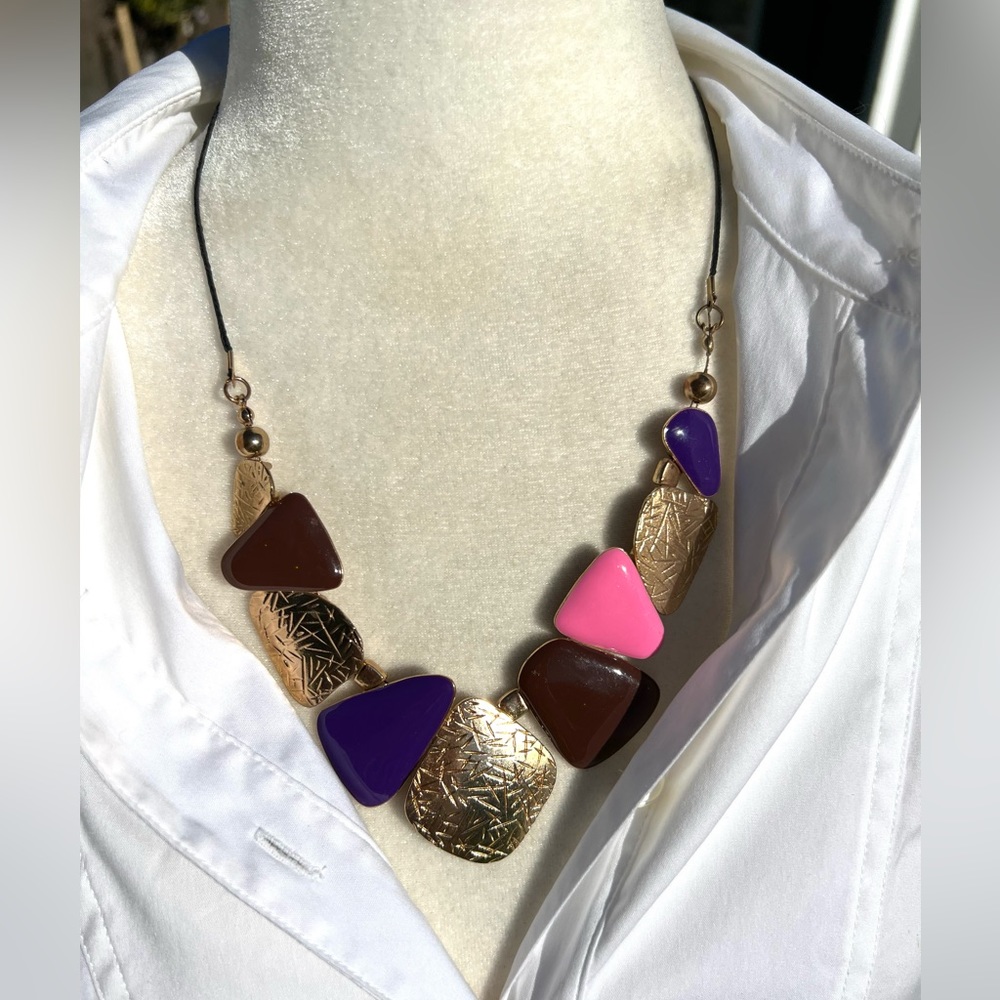 Multicolor Enamel Statement Necklace - image 6